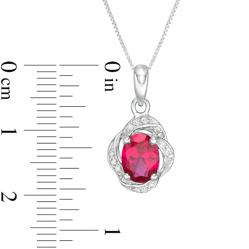 Main Image 4 of Oval Lab-Created Ruby and White Sapphire Frame Love Knot Drop Pendant and Stud Earrings Set in Sterling Silver