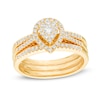 Thumbnail Image 1 of 1/2 CT. T.W. Composite Diamond Pear-Shaped Frame Three Piece Bridal Set in 10K Gold