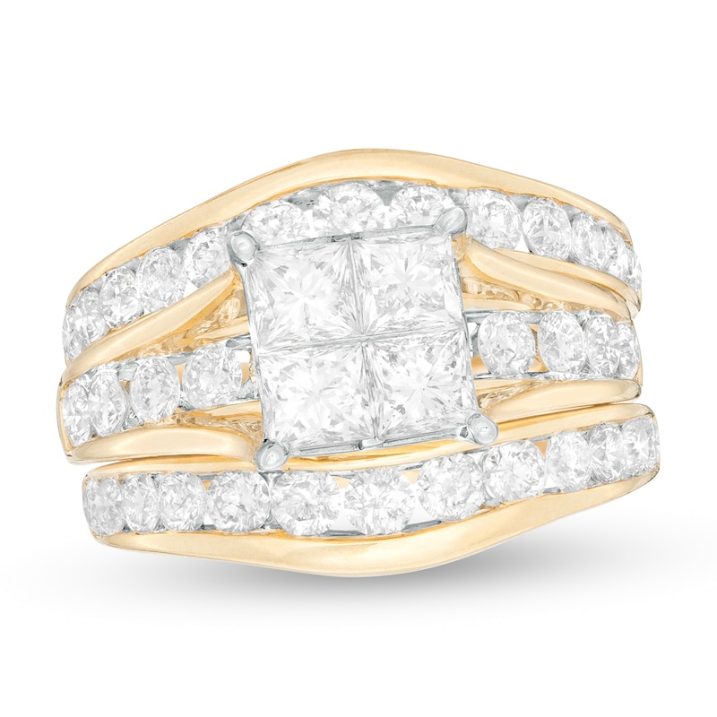 Main Image 1 of 3-3/8 CT. T.W. Quad Princess-Cut Diamond Bridal Set in 14K Gold