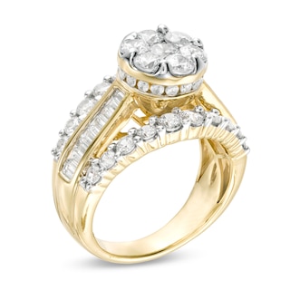 3 CT. T.W. Composite Diamond Multi-Row Engagement Ring in 14K Gold ...