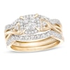 Thumbnail Image 1 of 3/8 CT. T.W. Composite Diamond Cushion Frame Twist Shank Three Piece Bridal Set in 10K Gold