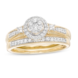 1/2 CT. T.W. Composite Diamond Frame Vintage-Style Bridal Set in 10K Gold