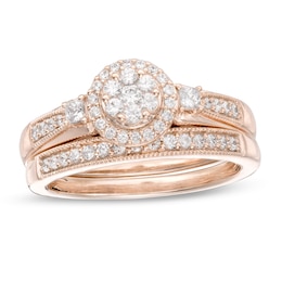 1/2 CT. T.W. Composite Diamond Frame Vintage-Style Bridal Set in 10K Rose Gold