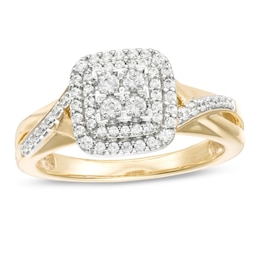 3/8 CT. T.W. Quad Diamond Double Cushion Frame Engagement Ring in 10K Gold