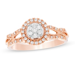 1/4 CT. T.W. Composite Diamond Frame Twist Vintage-Style Engagement Ring in 10K Rose Gold