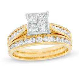 1-1/4 CT. T.W. Quad Princess-Cut Diamond Bridal Set in 14K Gold