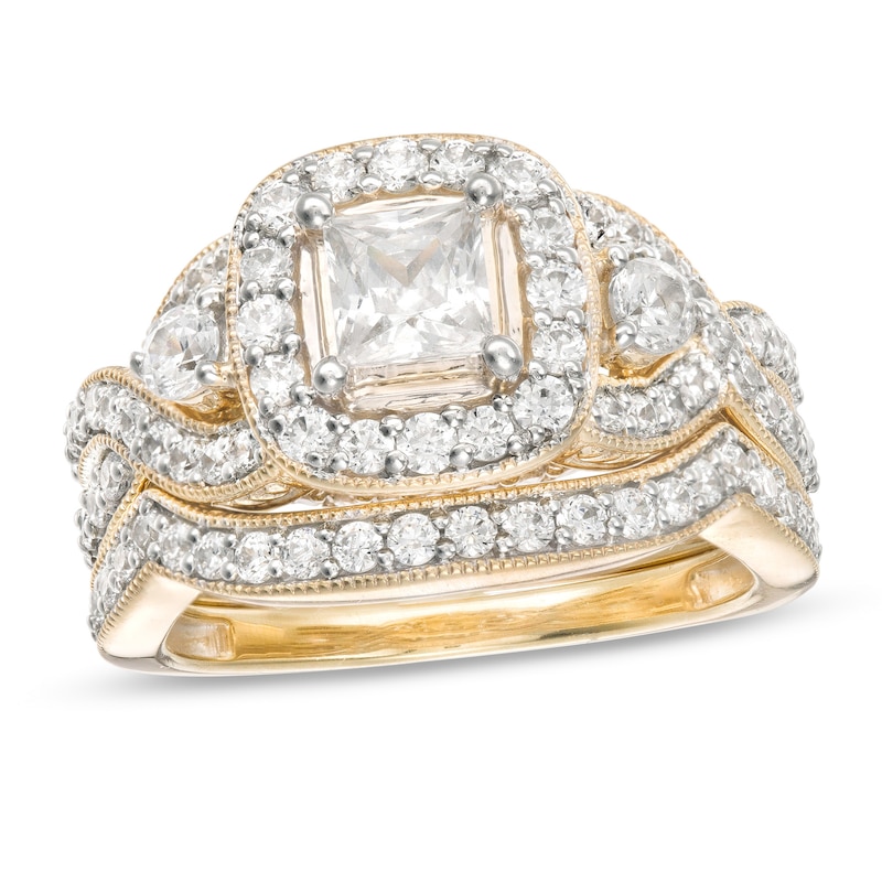 Main Image 1 of 2 CT. T.W. Princess-Cut Diamond Twist Shank Vintage-Style Bridal Set in 14K Gold