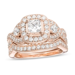 2 CT. T.W. Princess-Cut Diamond Twist Shank Vintage-Style Bridal Set in 14K Rose Gold