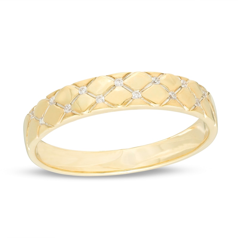 Main Image 1 of Men's 1/20 CT. T.W. Diamond Quilted Wedding Band in 10K Gold