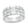 Thumbnail Image 1 of Men's 1/4 CT. T.W. Diamond Trio Station Brick Pattern Wedding Band in 10K White Gold