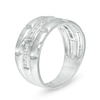 Thumbnail Image 3 of Men's 1/4 CT. T.W. Diamond Trio Station Brick Pattern Wedding Band in 10K White Gold