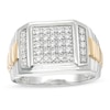 Thumbnail Image 1 of Men's 1/2 CT. T.W. Square Composite Diamond Ribbed Shank Ring in Sterling Silver with 10K Gold