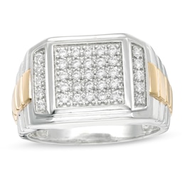 Men's 1/2 CT. T.W. Square Composite Diamond Ribbed Shank Ring in Sterling Silver with 10K Gold