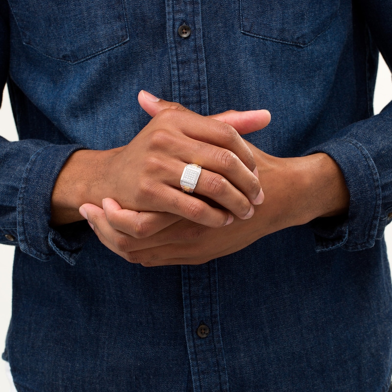 Main Image 2 of Men's 1/2 CT. T.W. Square Composite Diamond Ribbed Shank Ring in Sterling Silver with 10K Gold