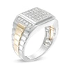 Thumbnail Image 3 of Men's 1/2 CT. T.W. Square Composite Diamond Ribbed Shank Ring in Sterling Silver with 10K Gold