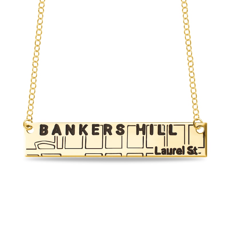 Main Image 1 of Engravable Map Bar Necklace in 10K White, Yellow or Rose Gold (1 Address and Line)