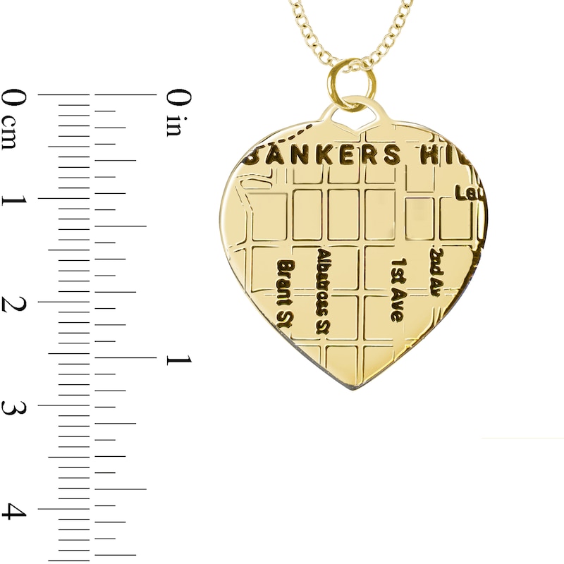 Main Image 4 of Engravable Map Heart Disc Pendant in 14K White, Yellow or Rose Gold (1 Address and 3 Lines)