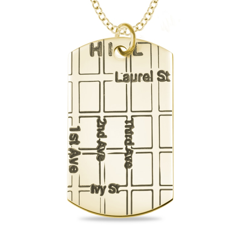 Main Image 1 of Engravable Map Dog Tag Pendant in 14K White, Yellow or Rose Gold (1 Address and 4 Lines)