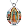 Thumbnail Image 1 of Engravable Enamel Our Lady of Guadalupe Oval Pendant in 14K White, Yellow or Rose Gold (3 Lines)