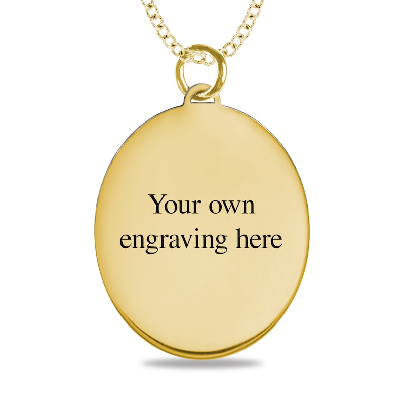 Main Image 3 of Engravable Enamel Our Lady of Guadalupe Oval Pendant in 14K White, Yellow or Rose Gold (3 Lines)