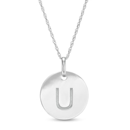 Etched &quot;U&quot; Initial Disc Pendant in 10K White Gold