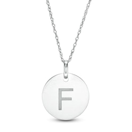 Etched &quot;F&quot; Initial Disc Pendant in 10K White Gold