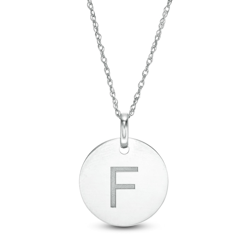 Main Image 1 of Etched &quot;F&quot; Initial Disc Pendant in 10K White Gold