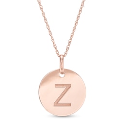 Etched &quot;Z&quot; Initial Disc Pendant in 10K Rose Gold