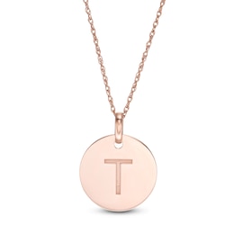 Etched &quot;T&quot; Initial Disc Pendant in 10K Rose Gold