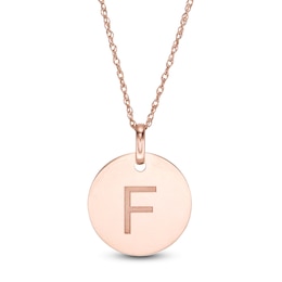 Etched &quot;F&quot; Initial Disc Pendant in 10K Rose Gold