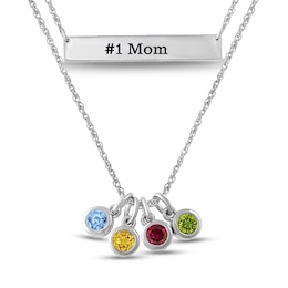 Mother's 4.0mm Birthstone Charms and Bar Double Strand Necklace (1-4 Stones and 1 Line)