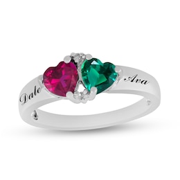Couple's Heart-Shaped Birthstone Ring (2 Stones and Names)