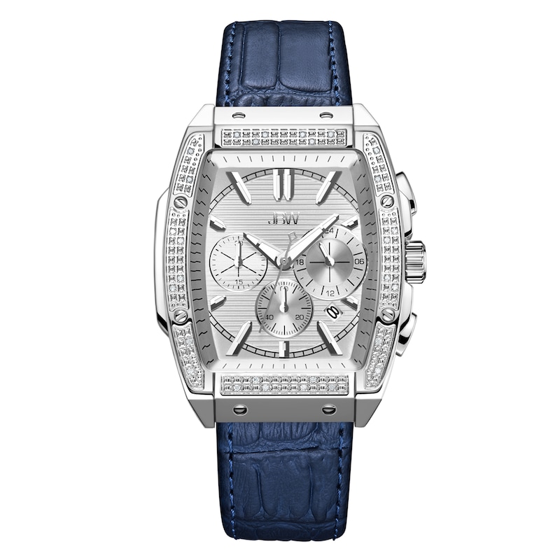 Main Image 1 of Men's JBW Echelon 1/4 CT. T.W. Diamond Chronograph Strap Watch with Tonneau Silver-Tone Dial (Model: J6379C)