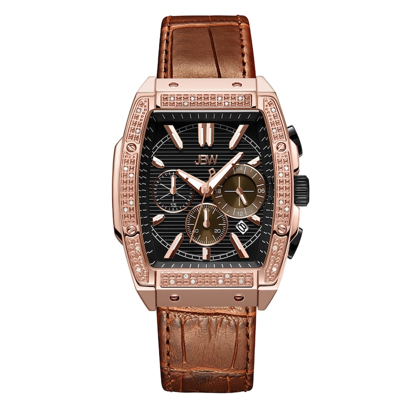 Men's JBW Echelon 1/4 CT. T.W. Diamond 18K Rose Gold Plate Chronograph Strap Watch with Black Dial (Model: J6379D)