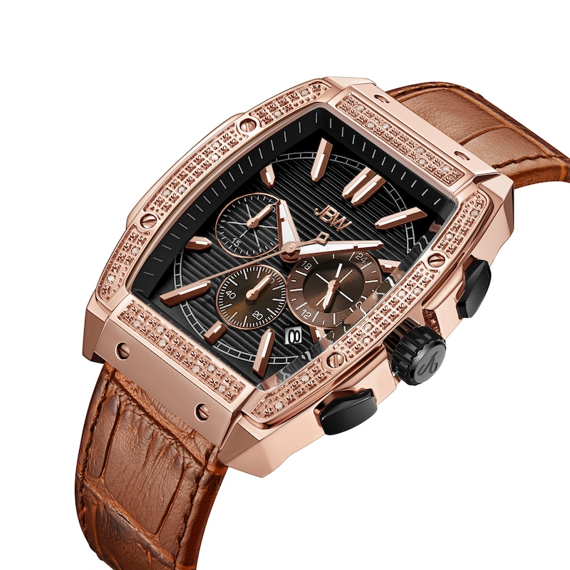 Men's JBW Echelon 1/4 CT. T.W. Diamond 18K Rose Gold Plate Chronograph Strap Watch with Black Dial (Model: J6379D)