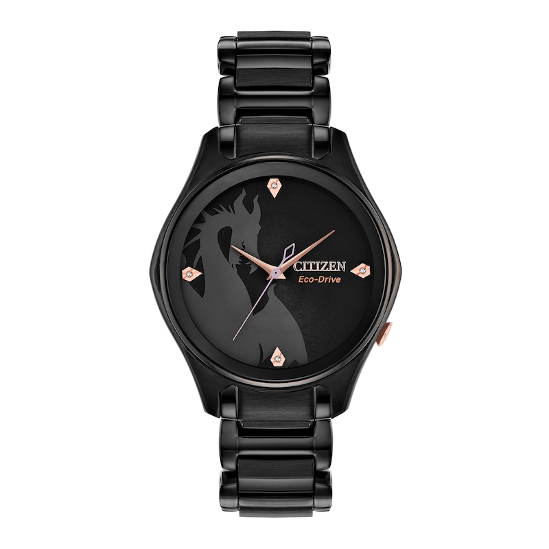 Main Image 1 of Ladies' Citizen Eco-Drive® Villains Maleficent Diamond Accent Black IP Watch with Black Dial (Model: EM0595-51W)