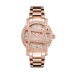 Ladies' JBW Olympia 10 YR 1/5 CT. T.W. Diamond and Crystal Accent 18K Rose Gold Plate Watch (Model: JB-6214-10A)