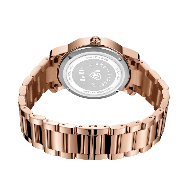 Main Image 4 of Ladies' JBW Olympia 10 YR 1/5 CT. T.W. Diamond and Crystal Accent 18K Rose Gold Plate Watch (Model: JB-6214-10A)