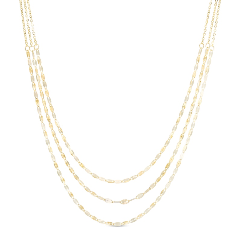 Main Image 1 of Made in Italy Mirrored Flat-Link and Cable Chain Alternating Triple Strand Bolo Necklace in 14K Gold - 28&quot;