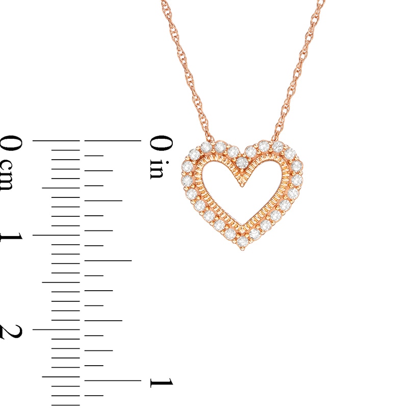 Main Image 3 of 1/5 CT. T.W. Diamond Heart Outline Pendant in 10K Rose Gold