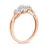 Thumbnail Image 2 of 1/4 CT. T.W. Diamond Three Stone Hearts Frame Promise Ring in 10K Rose Gold