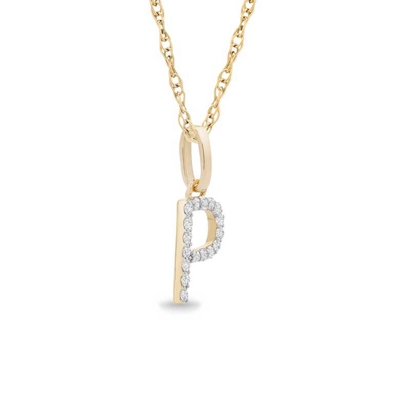 Main Image 2 of 1/10 CT. T.W. Diamond &quot;P&quot; Initial Pendant in 10K Gold