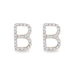 1/10 CT. T.W. Diamond &quot;B&quot; Initial Stud Earrings in 10K Gold