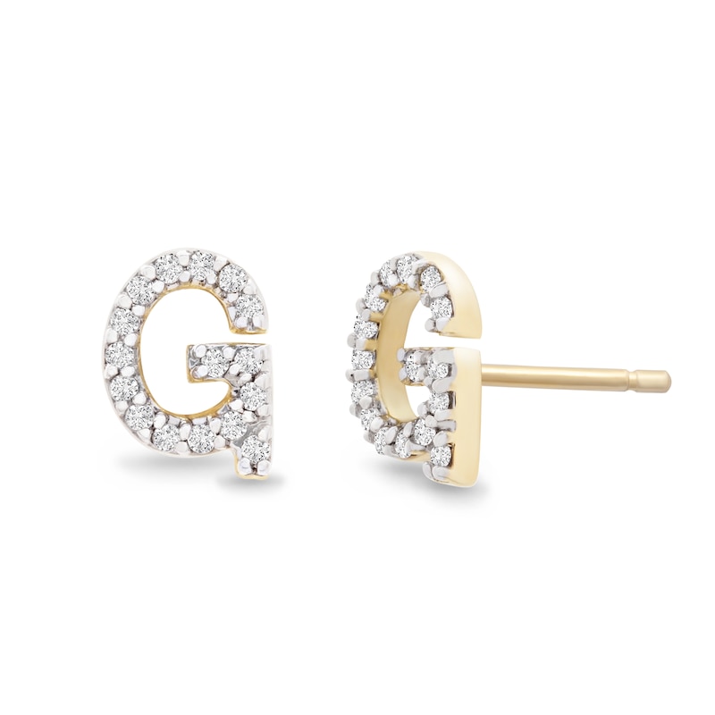 Main Image 2 of 1/10 CT. T.W. Diamond &quot;G&quot; Initial Stud Earrings in 10K Gold