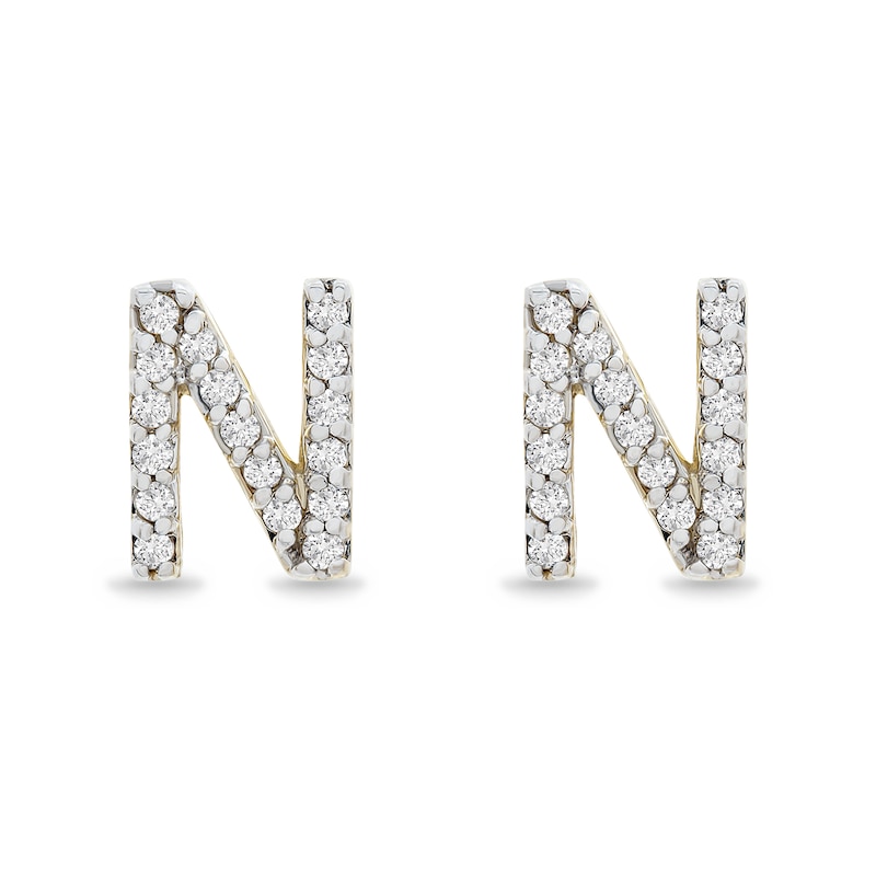 Main Image 1 of 1/10 CT. T.W. Diamond &quot;N&quot; Initial Stud Earrings in 10K Gold