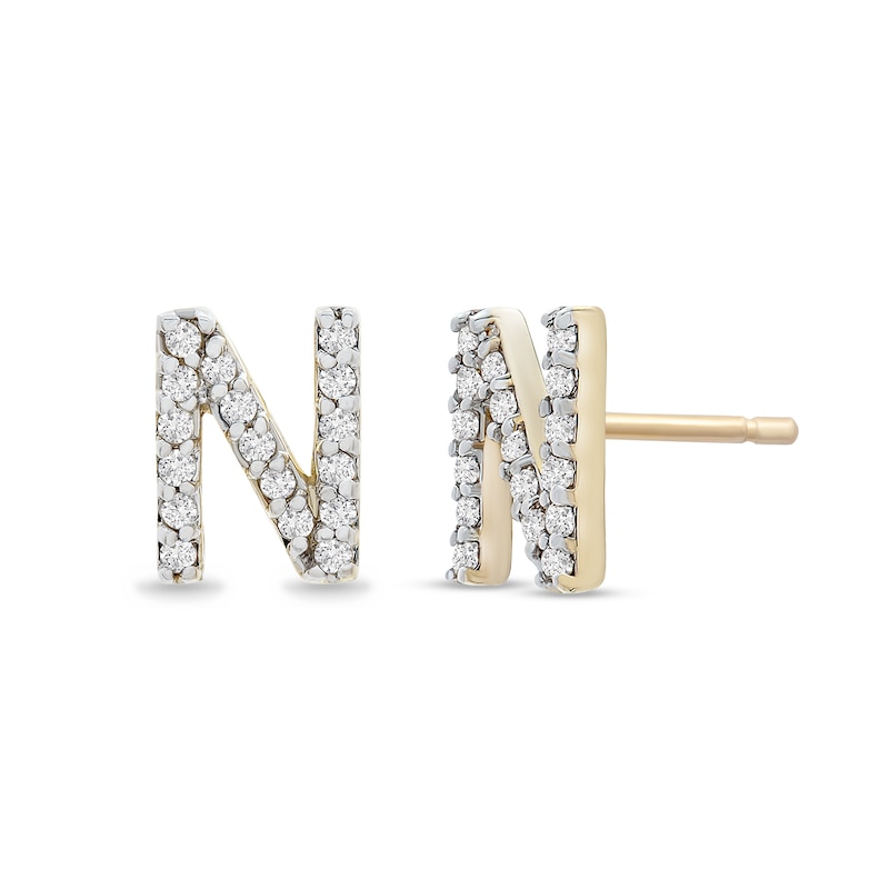 Main Image 2 of 1/10 CT. T.W. Diamond &quot;N&quot; Initial Stud Earrings in 10K Gold