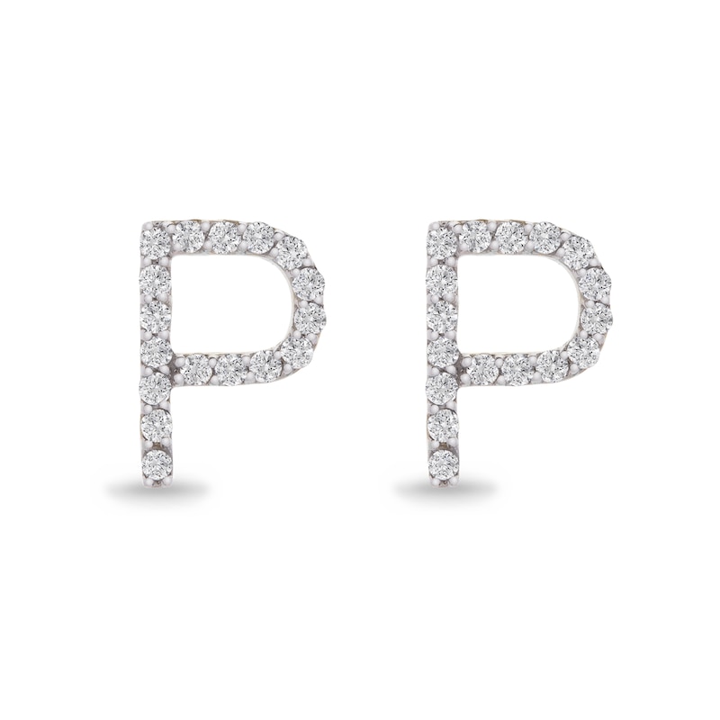 1/10 CT. T.W. Diamond "P" Initial Stud Earrings in 10K Gold