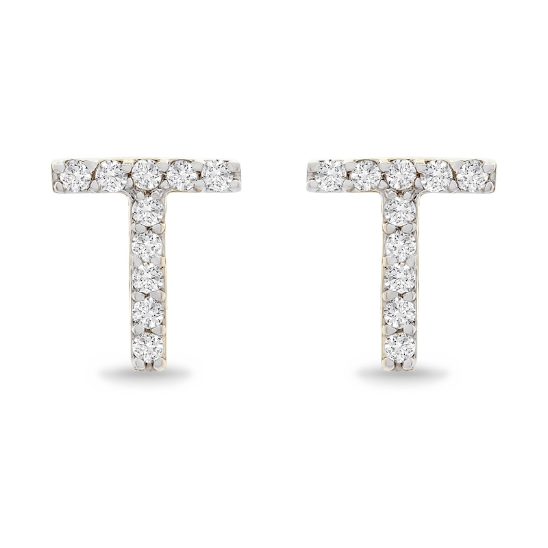 Main Image 1 of 1/10 CT. T.W. Diamond &quot;T&quot; Initial Stud Earrings in 10K Gold