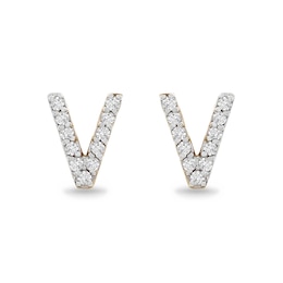 1/10 CT. T.W. Diamond &quot;V&quot; Initial Stud Earrings in 10K Gold