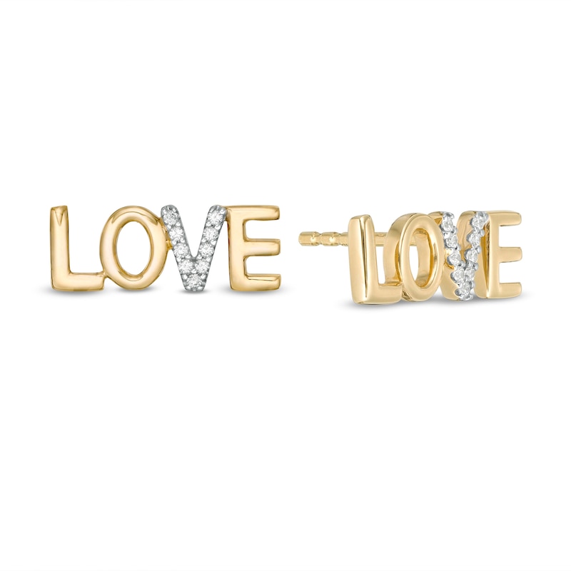 Main Image 1 of Vera Wang Love Collection 1/20 CT. T.W. Diamond &quot;LOVE&quot; Stud Earrings in 10K Gold